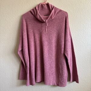 Eileen Fisher Organic Linen Cotton Slub Funnel Neck Top Pink Sweatshirt Size XL